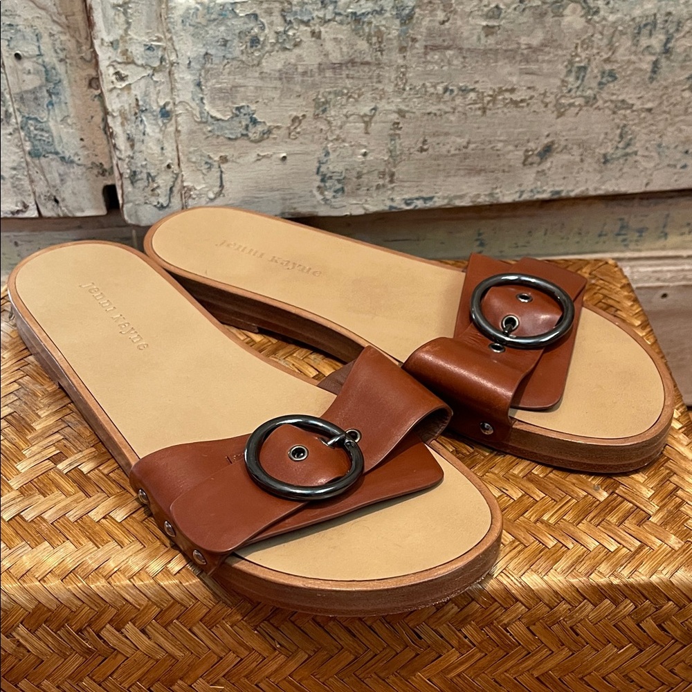 Jenni Kayne Brown Leather Slide Sandals